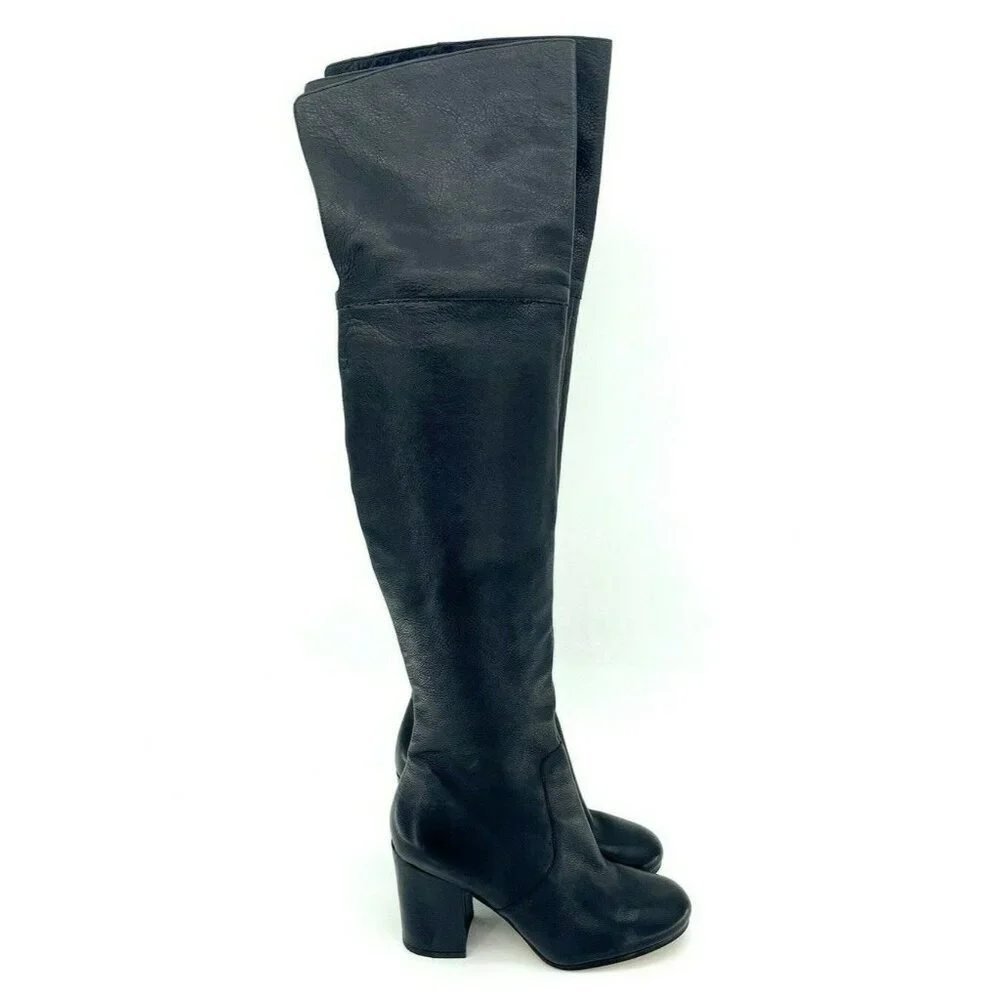VIA SPIGA Beline Boots Black Leather Tall Over The Knee Block Heel 6.5 NEW $595